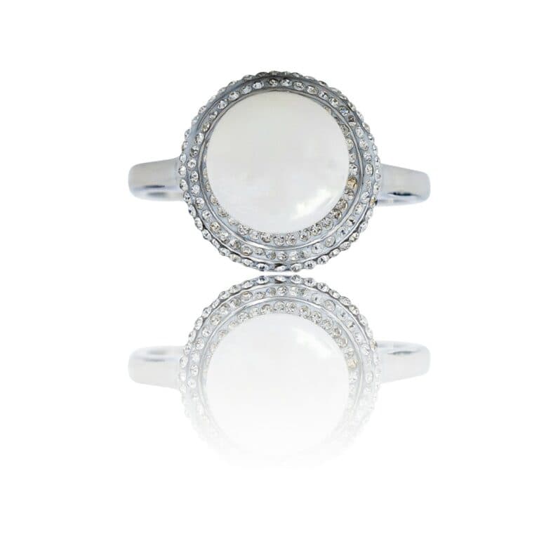 Bague Femme Acier avec Perle Ornée Zirconium