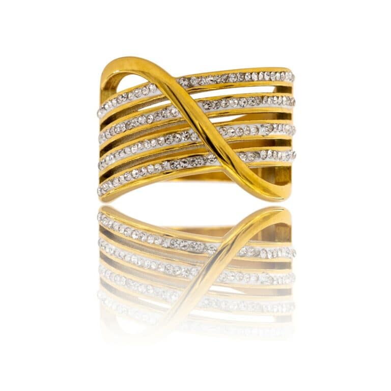 Bague Fashion Femme Métal Doré Ornée avec Zirconium