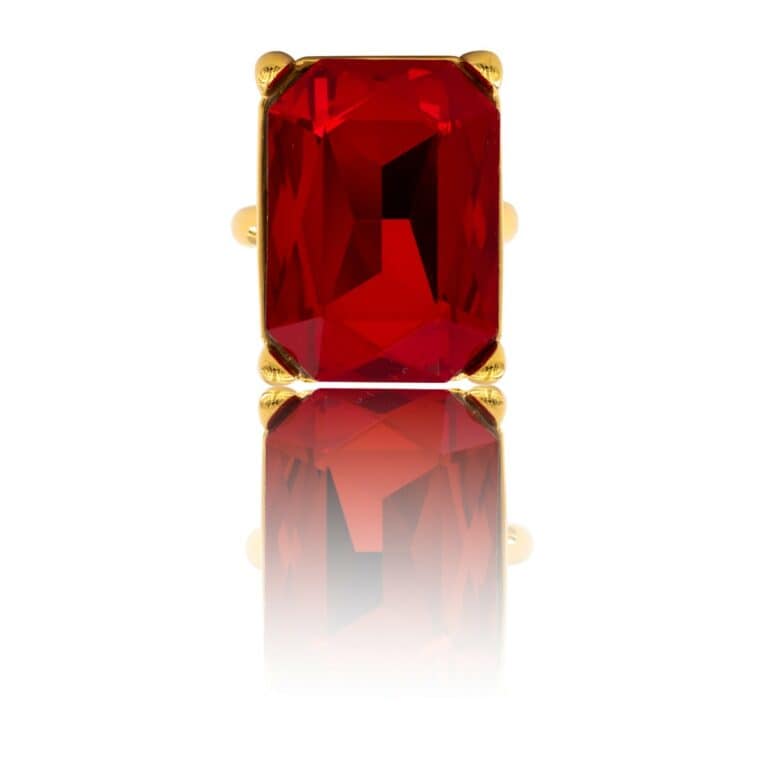 Bague de Femme Métal Doré Ornée avec Zirconium Rouge