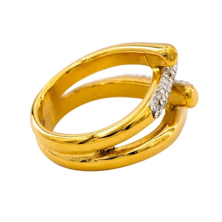 Elégante Bague Femme Métal Doré Ornée avec Zirconium