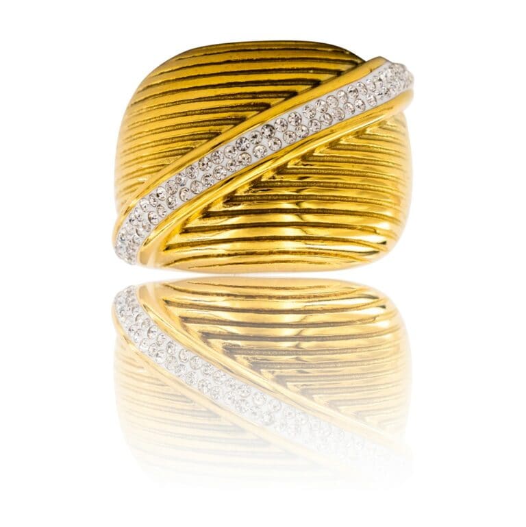 Bague Moderne pour Femme Métal Doré Ornée avec Zirconium
