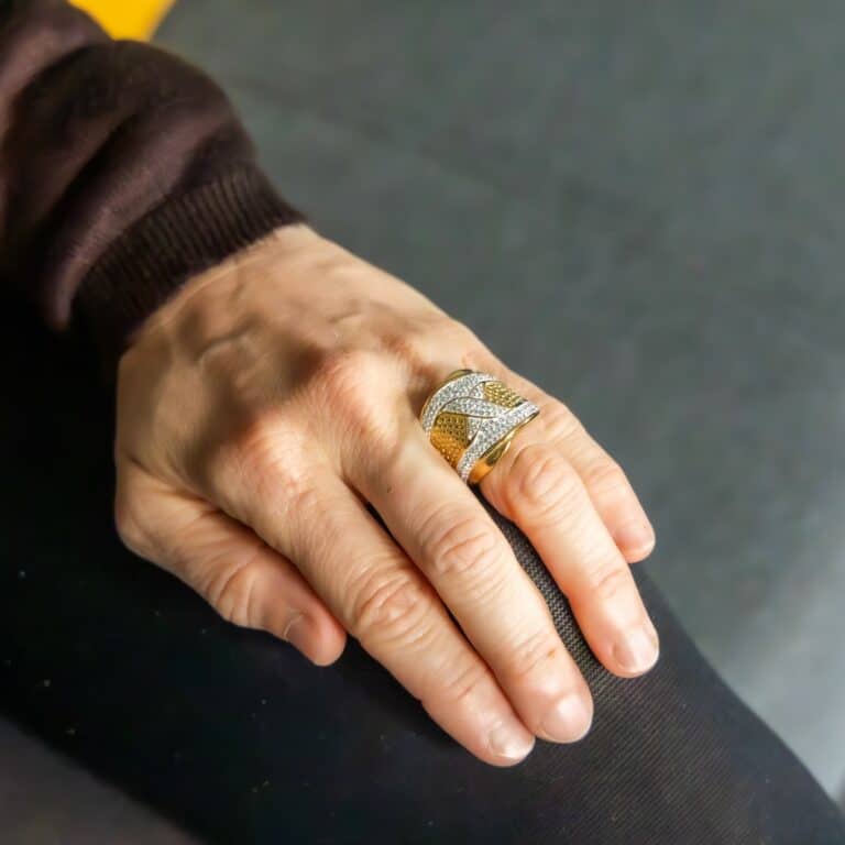 Bague Femme Ceinture Métal Doré Ornée avec Zirconium