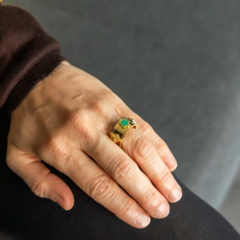 Délicate Bague Femme Métal Fleur Vert
