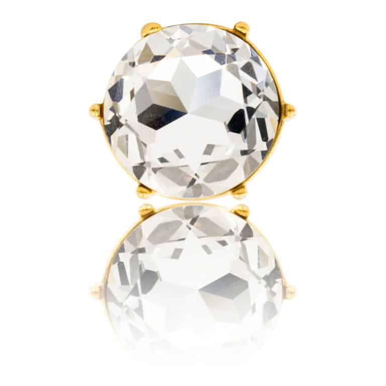 Bague Femme en Métal Doré Ornée avec Zirconium Rond Blanc