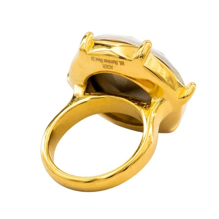Bague Femme en Métal Doré Ornée avec Zirconium Rond Blanc