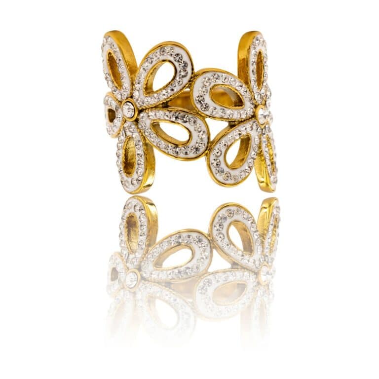 Bague Stylée Femme Métal Fleur Ornée avec Zirconium