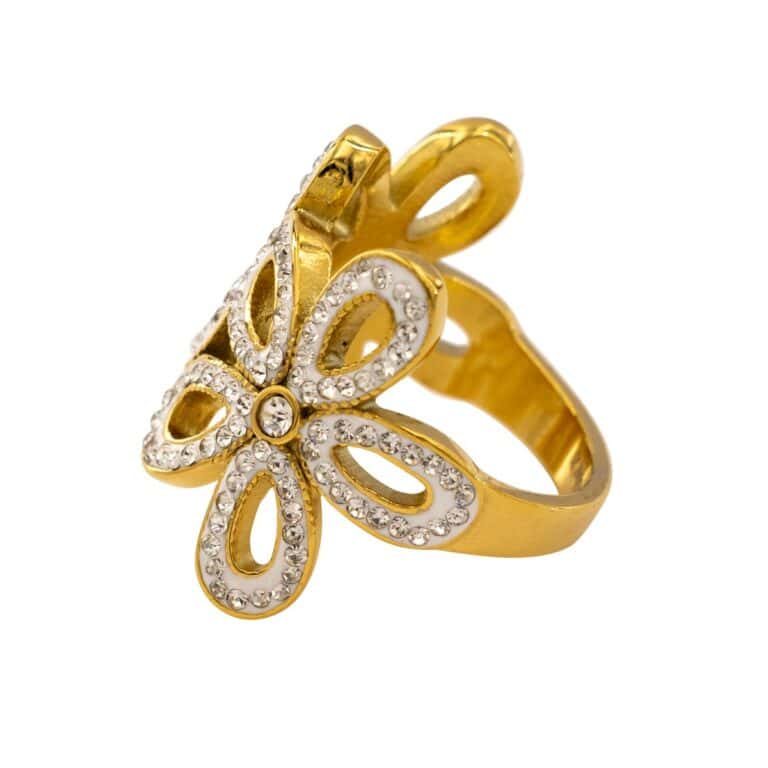 Bague Stylée Femme Métal Fleur Ornée avec Zirconium