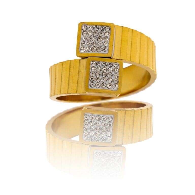 Bague Femme en Métal Doré Ornée avec Zirconium