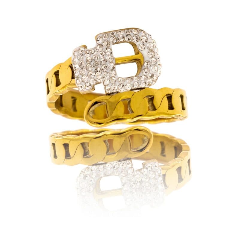 Sublime Bague Femme Ceinture Métal Doré Ornée avec Zirconium